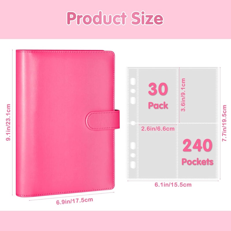 WITHYU A5 Kpop Photocard Binder, PU Leather 6-Ring Album with Magnetic Closure, Includes 30 Pack 4-Pocket Pages for 240 Cards, Card Holder for Trading and Collectible Cards (Rose) - Image 4